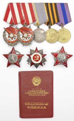 Group of Soviet orders and medals.