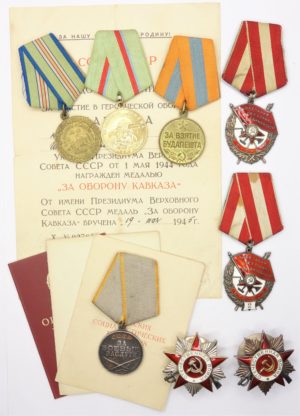 Group of Soviet orders and medals. To a pilot