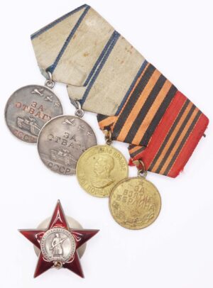 Group of a Soviet Order of the Red Star and Courage Medals