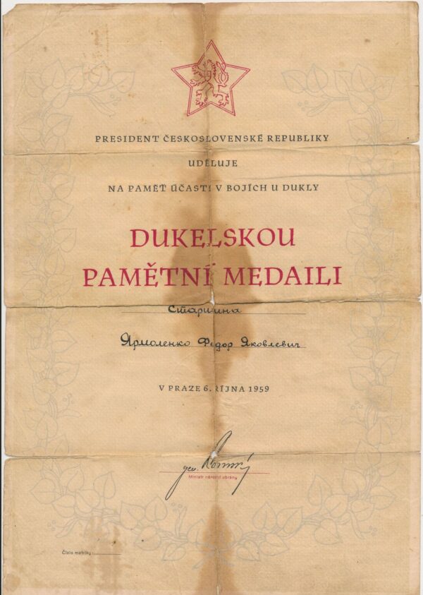 Czechoslovakian Dukla Battle Partisan Medal