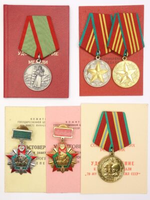 Medal for Distinction in Guarding the State Border of the USSR grouping with documents