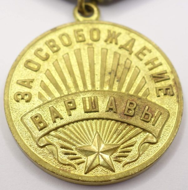 Soviet Medal for the Liberation of Warsaw variation 4 (Voenkomat) with document - Image 8
