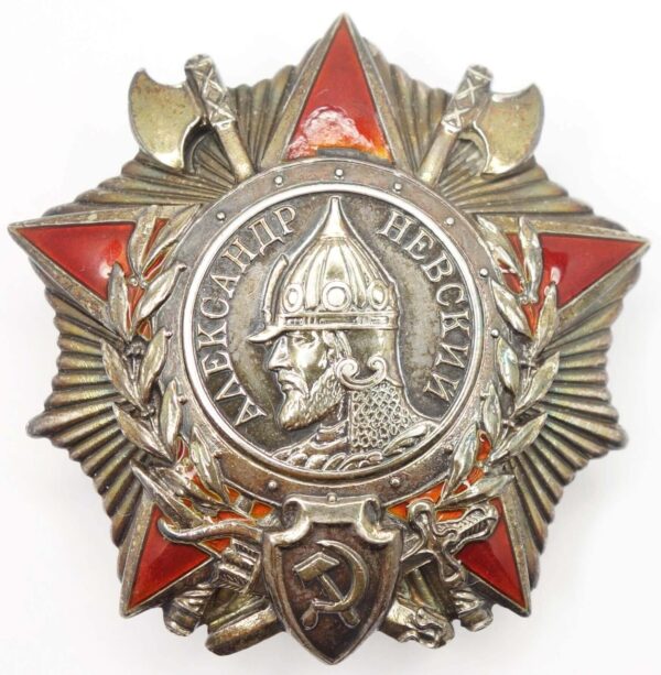 Group of the Order of Alexander Nevsky #9246, Red Banner #91354, Patriotic War 1st class #154896, Red Star #81311 and a Medal for Combat Merit - Image 2