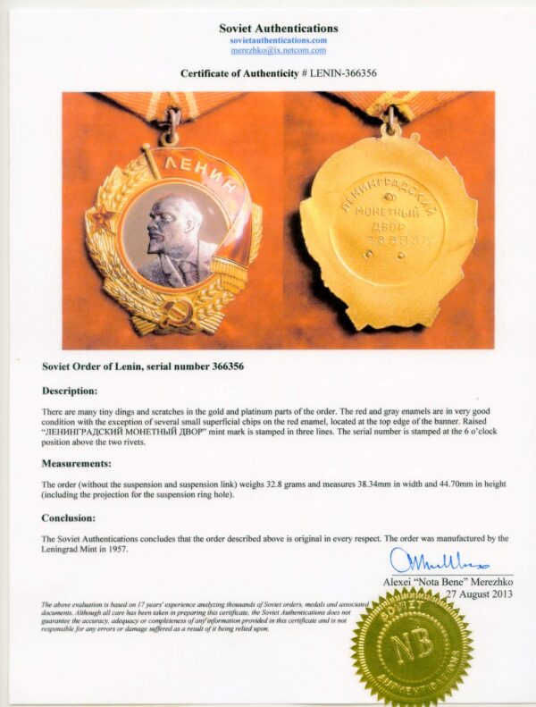 Soviet Order of Lenin #366356 - Image 13