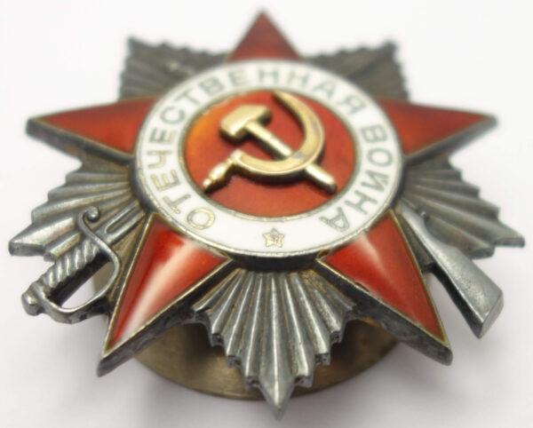 Group of Soviet awards: Order of the Patriotic War 2nd class #530667, Red Star #216343 and Medal for Combat Merit #136265 - Image 6