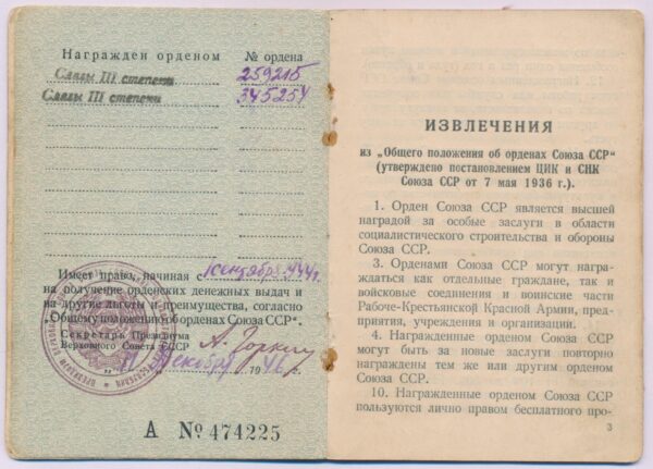 Complete documented group of two(!) Orders of Glory 3rd class #259215 + #345254 - Image 27