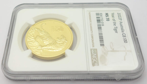 2022 1 oz gold $100 Lunar Tiger (Lunar Series III, Perth Mint) MS70 - Image 5