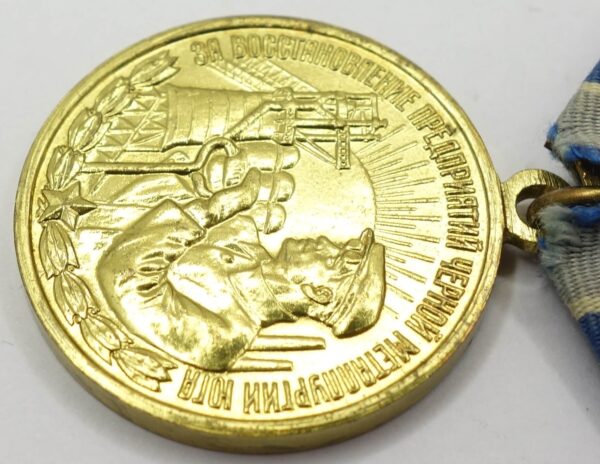 Soviet Medal for the Restoration of the Black Metallurgy Enterprises of the South with document - Image 9