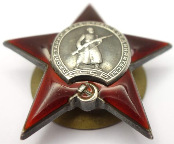 Documented group of Soviet Awards: Orders of the Red Star #383752, Medal for Bravery #2721257 and Medal for the Liberation of Warsaw - Image 6