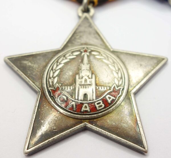 Group of Soviet awards: Order of the Patriotic War 2nd class #765291, Order of Glory 3rd class #79630 and Bravery Medals #1069844 & #3237516 - Image 18