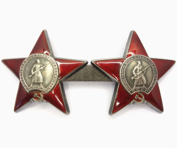 two Orders of the Red Star on improvised suspension bar