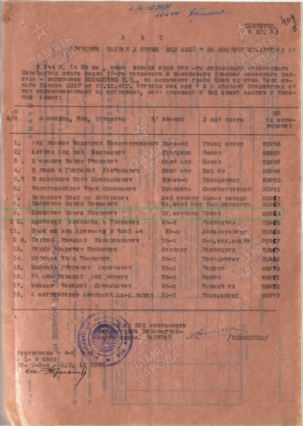 Soviet Medal for the Defense of Stalingrad variation 1 with document - Image 15