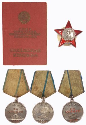 Group of a Soviet Order of the Red Star and Courage Medals