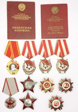 Complete Documented Group of an Order of Lenin, 3 Red Banners, 3 Orders of the Patriotic War 1st class for Spain