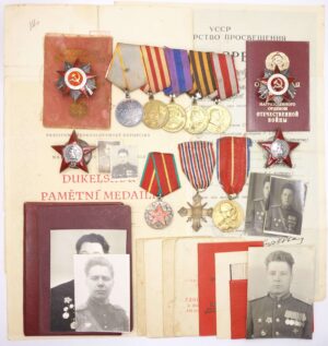 Complete Documented Group of two Orders of the Patriotic War 2nd class, two Red Stars and Medals