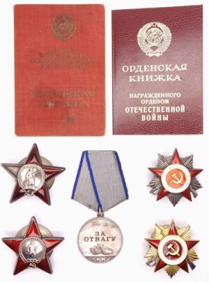 Documented Group of two Orders of the Patriotic War, two Red Stars and Bravery Medal